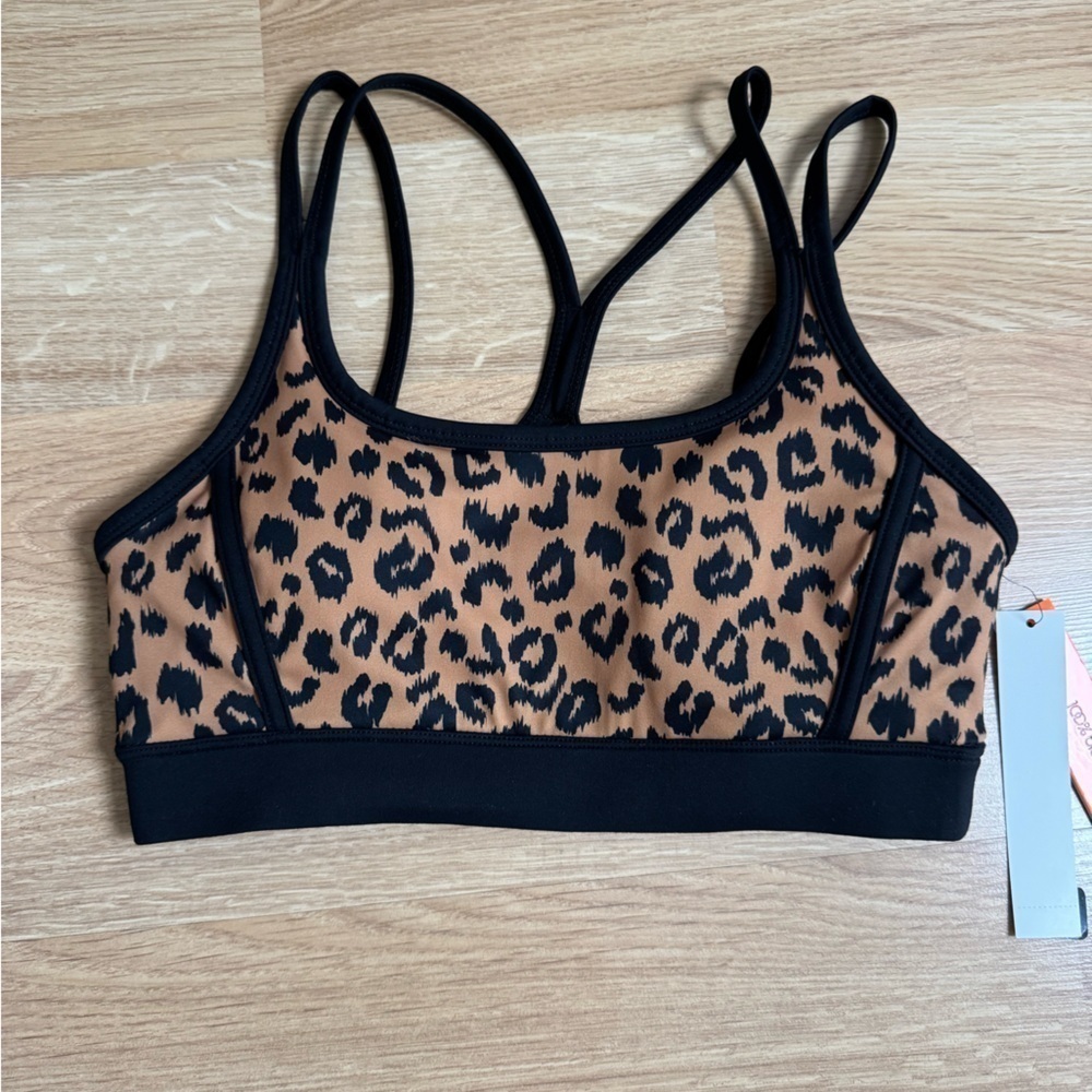 AQUA Printed Toned Out Double Strap Leopard Print Sports Bra - Exclusive NWT - Picture 7 of 10